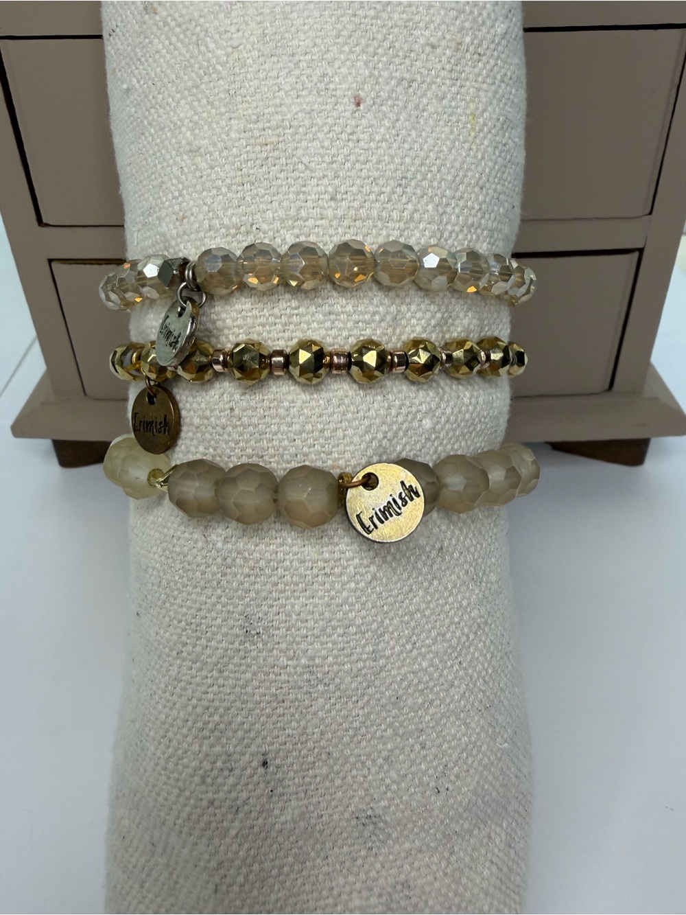 Erimish Gold and Beige Beaded Stretch Bracelet Set